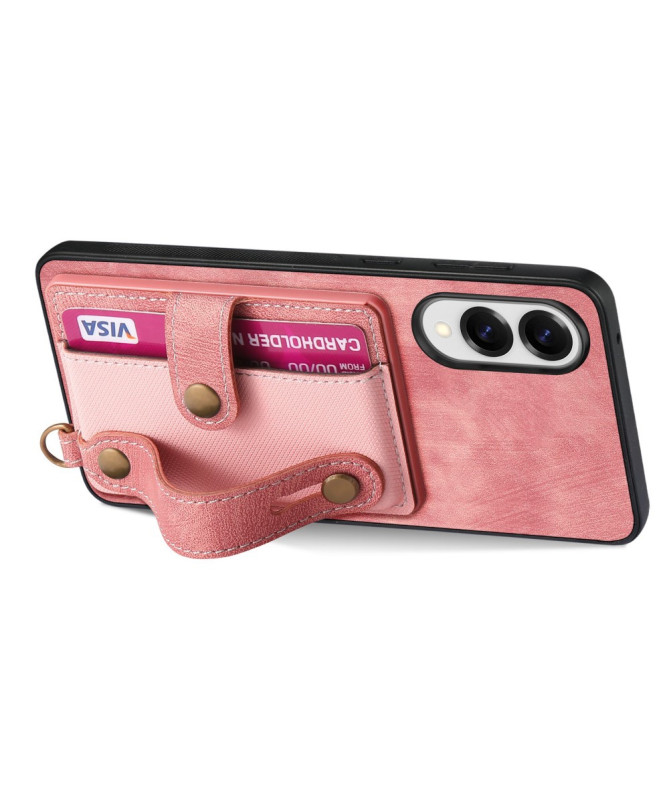 Coque Samsung Galaxy S25 Edge rétro, porte-cartes et sangle support