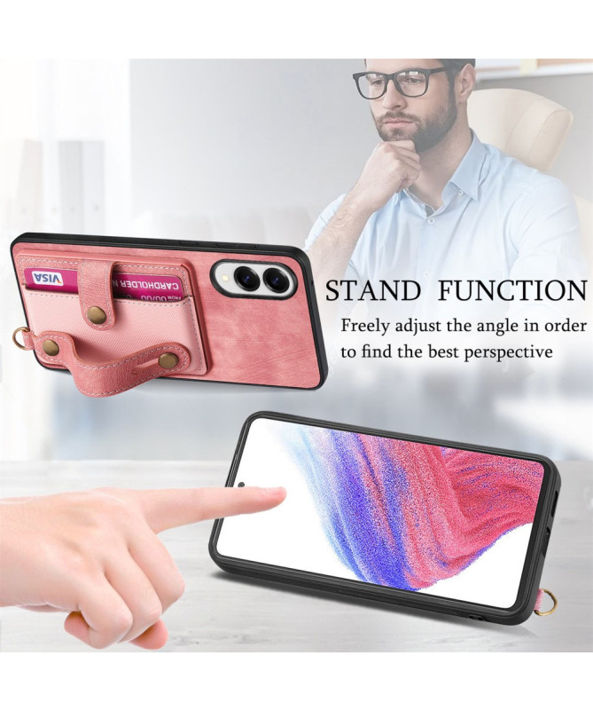 Coque Samsung Galaxy S25 Edge rétro, porte-cartes et sangle support