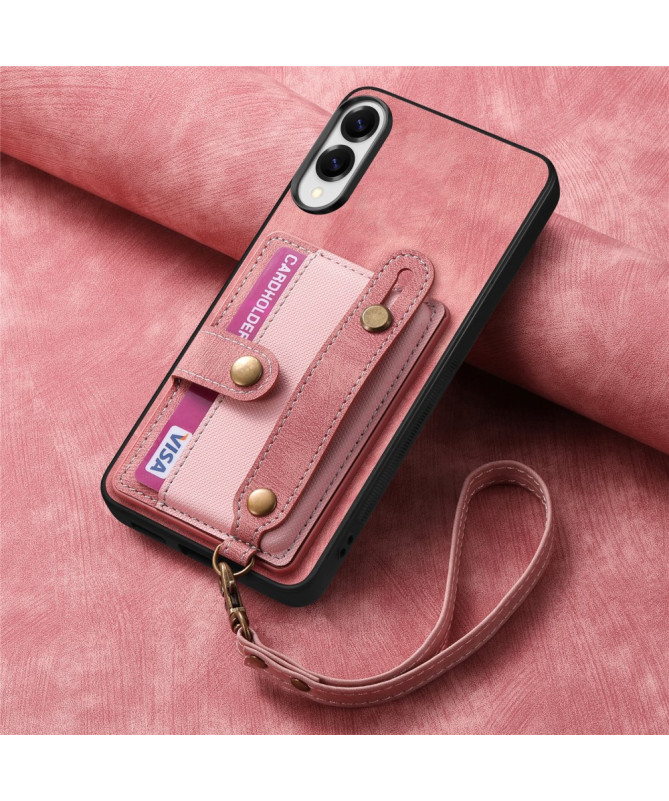 Coque Samsung Galaxy S25 Edge rétro, porte-cartes et sangle support