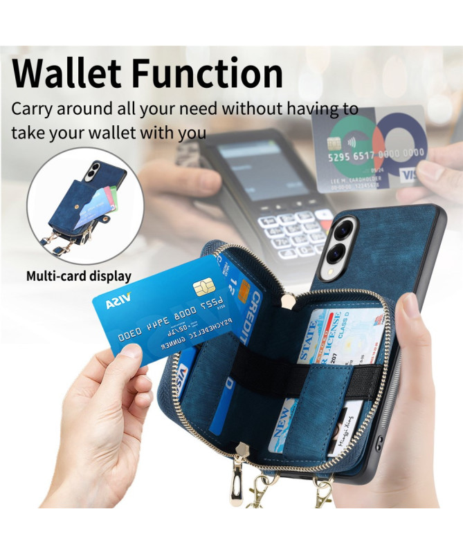Coque Samsung Galaxy S25 Edge à sangle, fermeture zippée et porte-cart