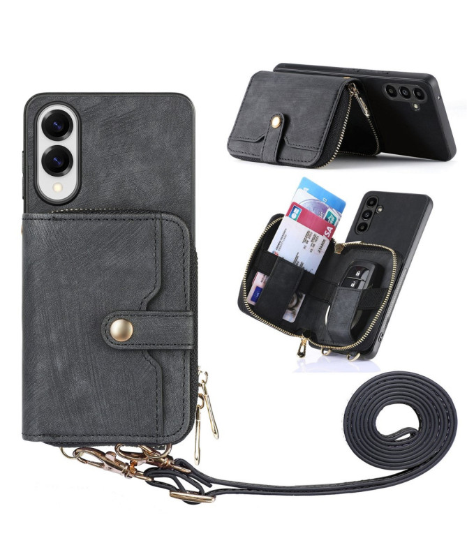 Coque Samsung Galaxy S25 Edge à sangle, fermeture zippée et porte-cart