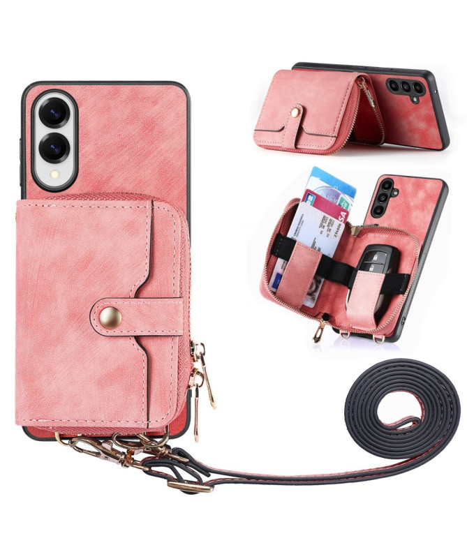 Coque Samsung Galaxy S25 Edge à sangle, fermeture zippée et porte-cart