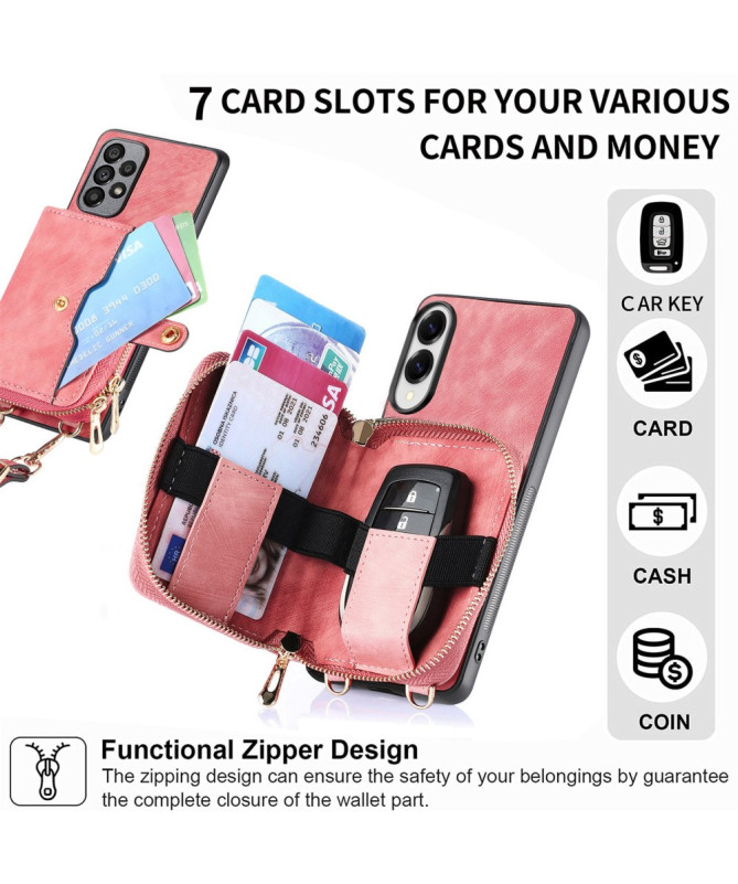 Coque Samsung Galaxy S25 Edge à sangle, fermeture zippée et porte-cart