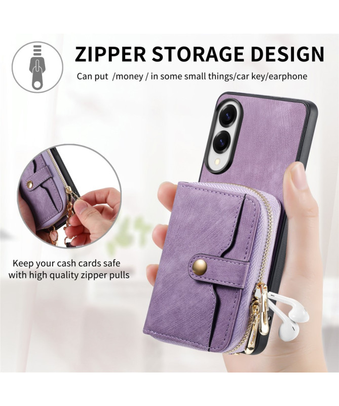 Coque Samsung Galaxy S25 Edge à sangle, fermeture zippée et porte-cart