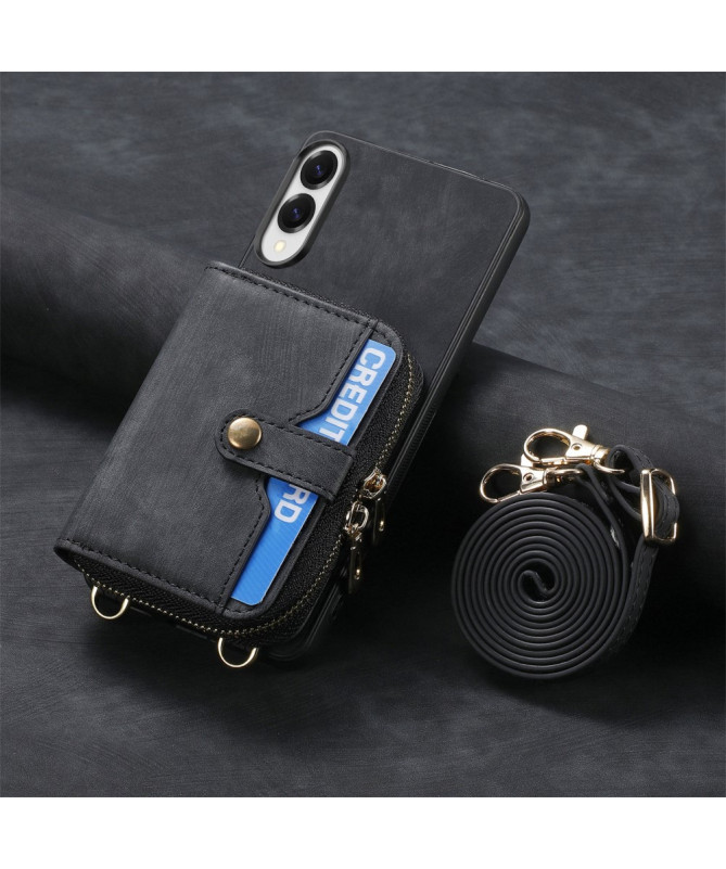 Coque Samsung Galaxy S25 Edge à sangle, fermeture zippée et porte-cart