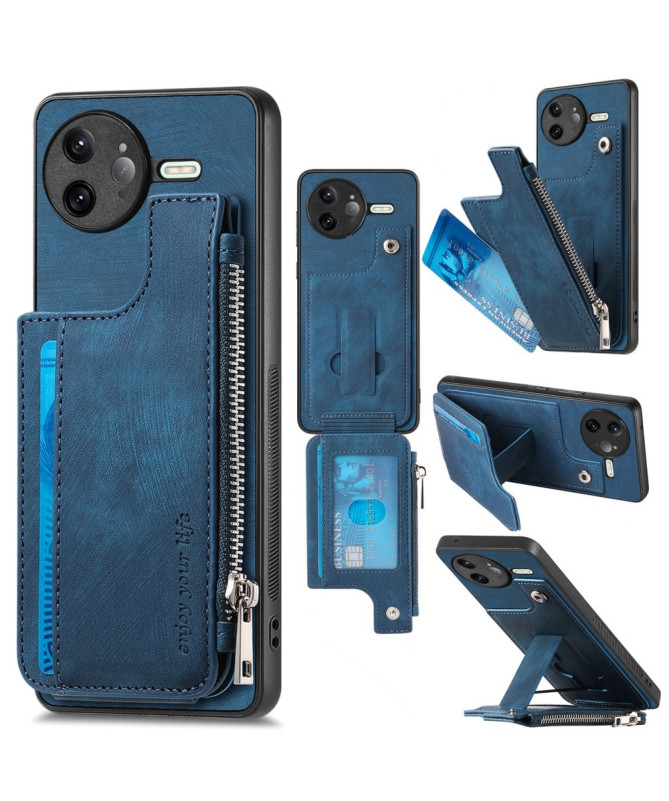 Coque Poco F7 Ultra Cuir Porte-cartes Fermeture Éclair Support