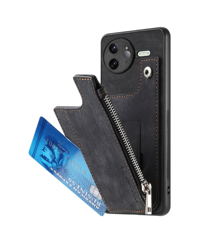 Coque Poco F7 Ultra Cuir Porte-cartes Fermeture Éclair Support