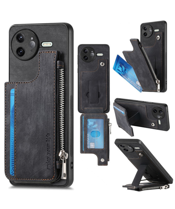 Coque Poco F7 Ultra Cuir Porte-cartes Fermeture Éclair Support