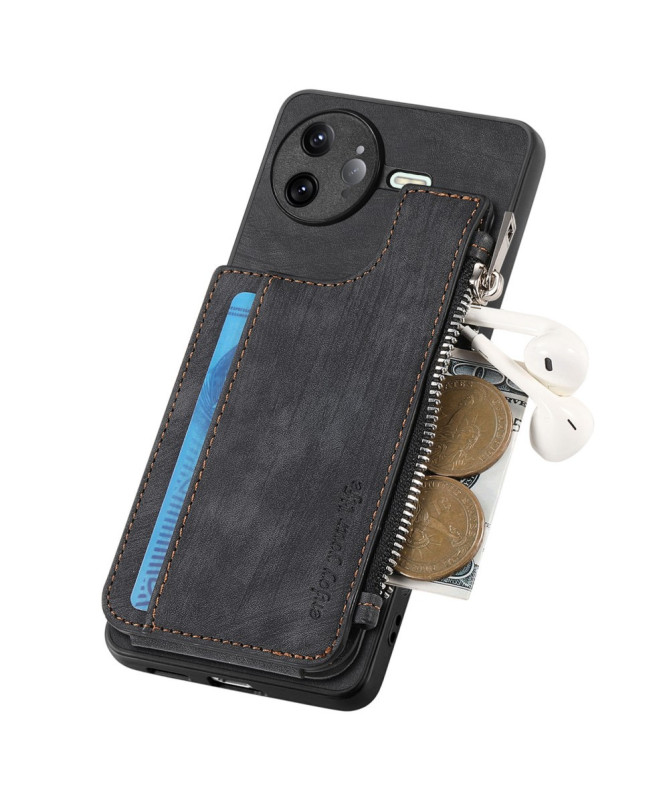 Coque Poco F7 Ultra Cuir Porte-cartes Fermeture Éclair Support