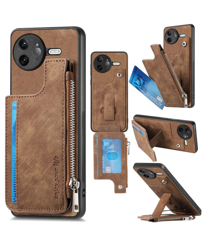 Coque Poco F7 Ultra Cuir Porte-cartes Fermeture Éclair Support