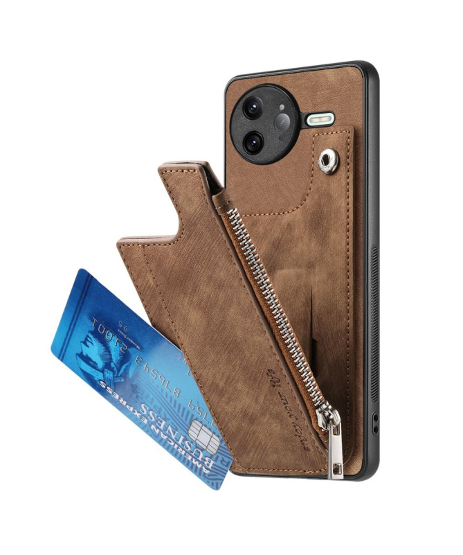 Coque Poco F7 Ultra Cuir Porte-cartes Fermeture Éclair Support
