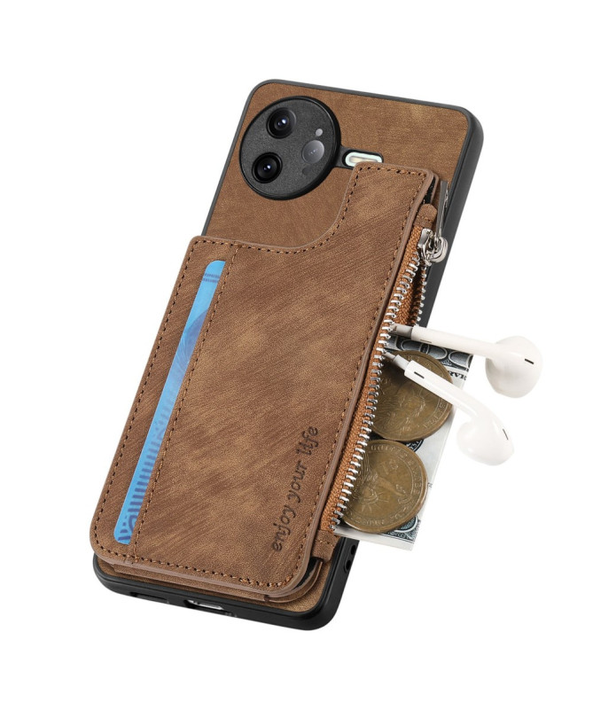 Coque Poco F7 Ultra Cuir Porte-cartes Fermeture Éclair Support