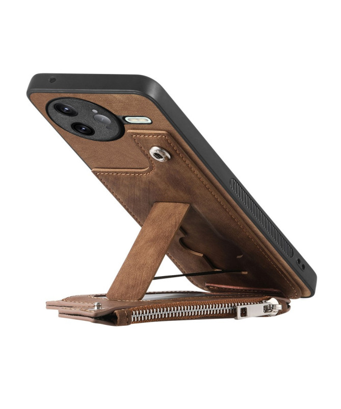 Coque Poco F7 Ultra Cuir Porte-cartes Fermeture Éclair Support