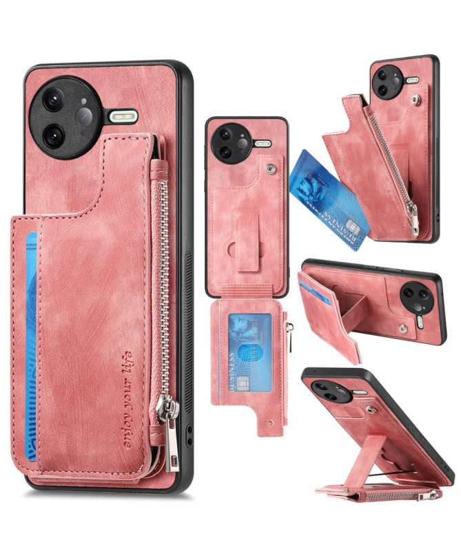 Coque Poco F7 Ultra Cuir Porte-cartes Fermeture Éclair Support