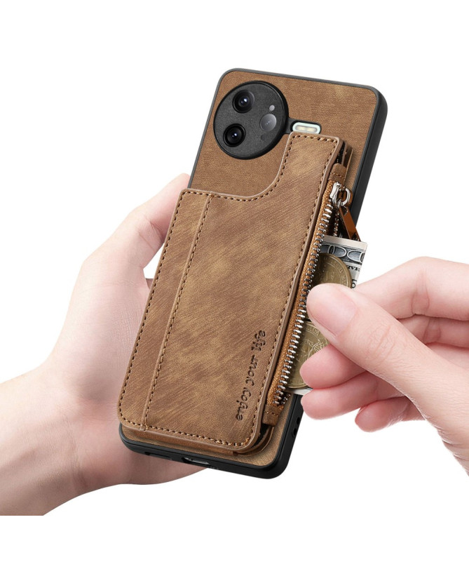 Coque Poco F7 Ultra Cuir Porte-cartes Fermeture Éclair Support