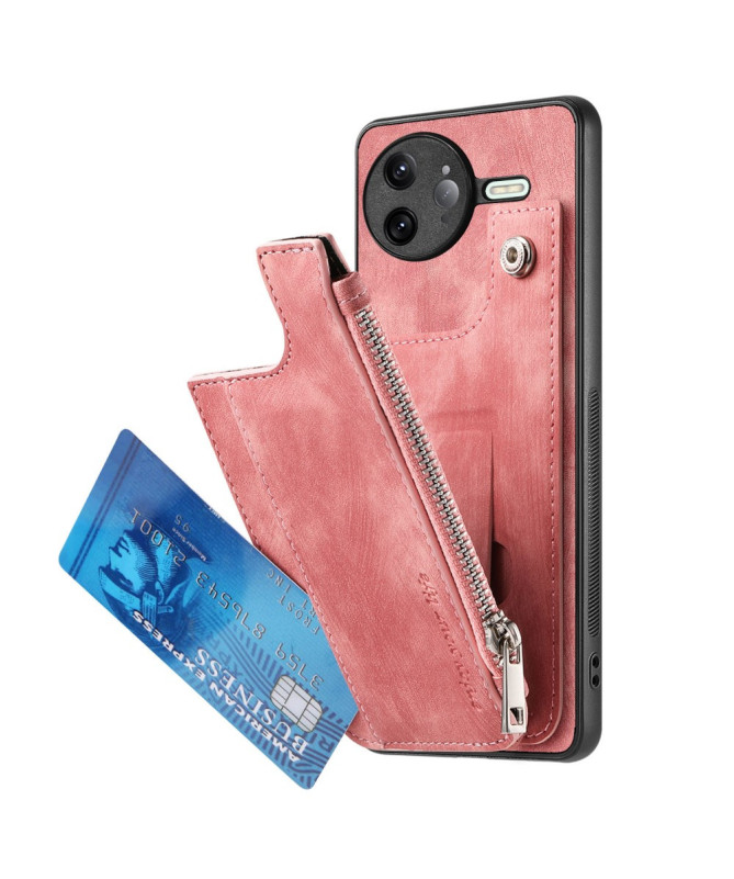 Coque Poco F7 Ultra Cuir Porte-cartes Fermeture Éclair Support