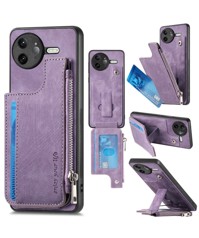 Coque Poco F7 Ultra Cuir Porte-cartes Fermeture Éclair Support