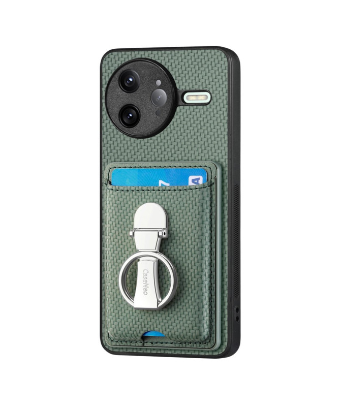 Coque Poco F7 Ultra avec Anneau et Porte-Cartes Texture Carbone