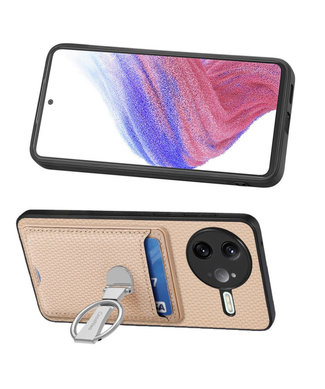 Coque Poco F7 Ultra avec Anneau et Porte-Cartes Texture Carbone