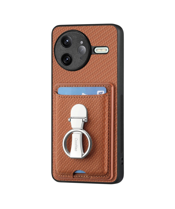 Coque Poco F7 Ultra avec Anneau et Porte-Cartes Texture Carbone