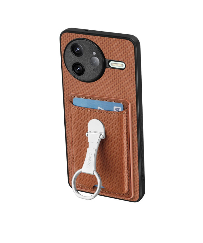 Coque Poco F7 Ultra avec Anneau et Porte-Cartes Texture Carbone