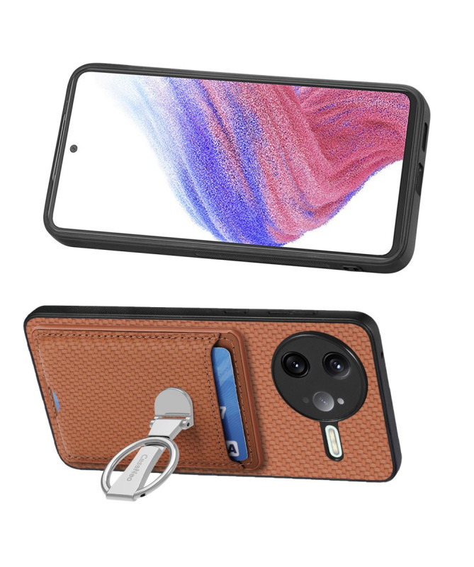 Coque Poco F7 Ultra avec Anneau et Porte-Cartes Texture Carbone