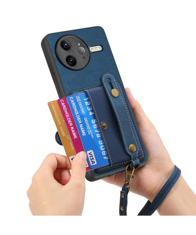 Coque Poco F7 Ultra rétro, porte-cartes et sangle support
