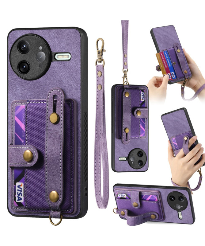 Coque Poco F7 Ultra rétro, porte-cartes et sangle support