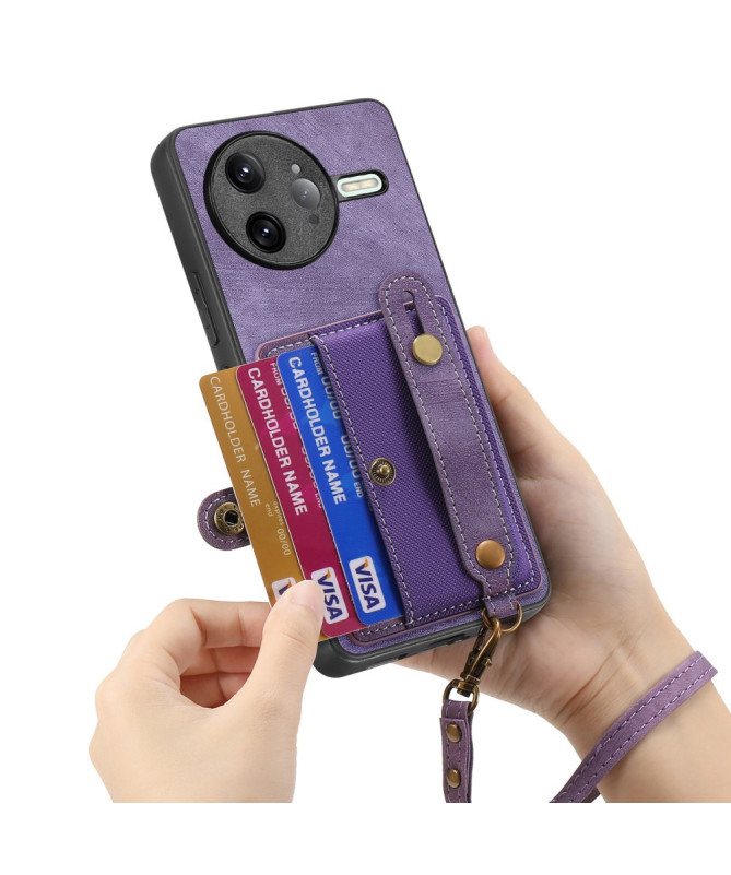 Coque Poco F7 Ultra rétro, porte-cartes et sangle support