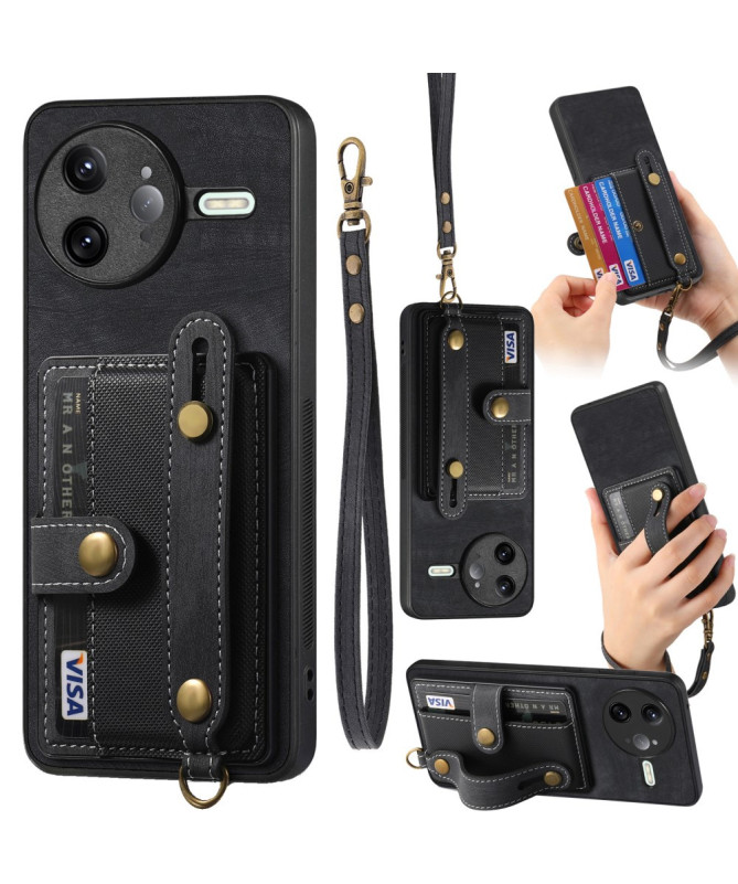 Coque Poco F7 Ultra rétro, porte-cartes et sangle support