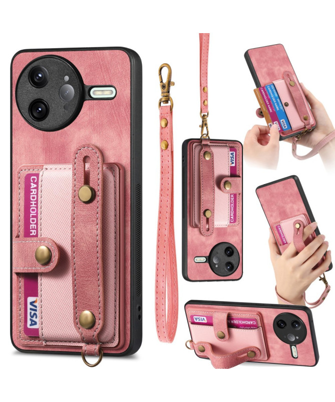 Coque Poco F7 Ultra rétro, porte-cartes et sangle support