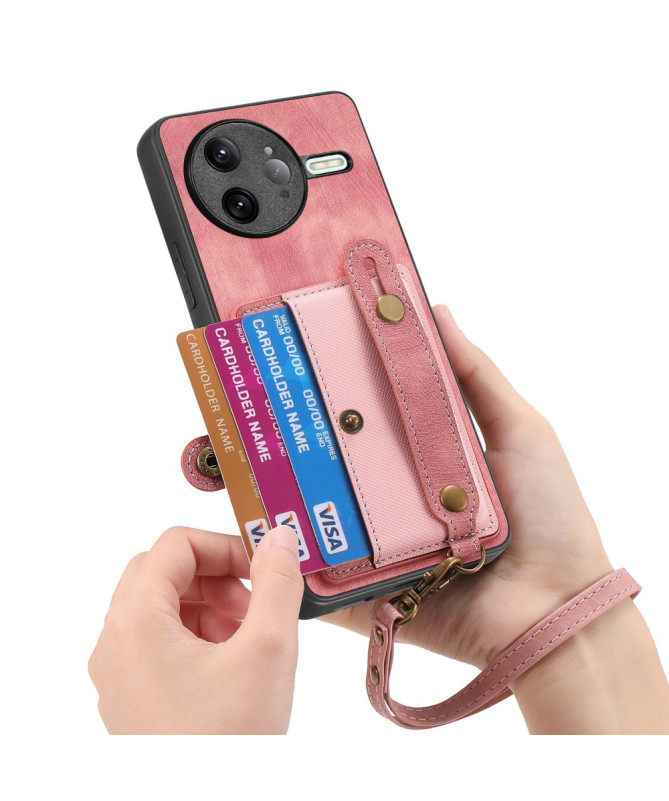 Coque Poco F7 Ultra rétro, porte-cartes et sangle support
