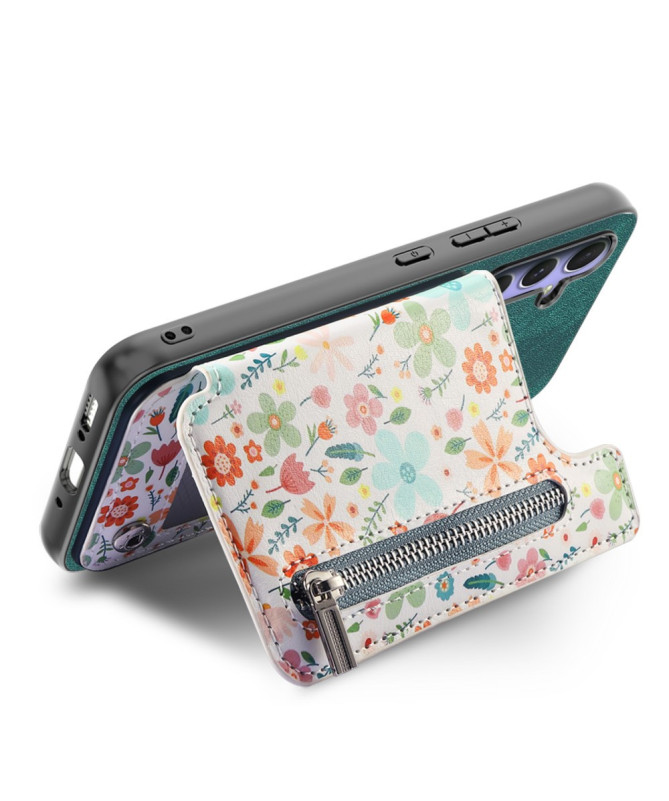 Coque Poco F7 Ultra Cuir Fleurs et Poche Zippée Support