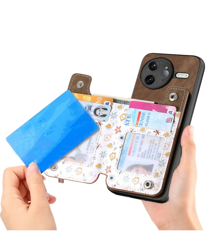 Coque Poco F7 Ultra Cuir Fleurs et Poche Zippée Support
