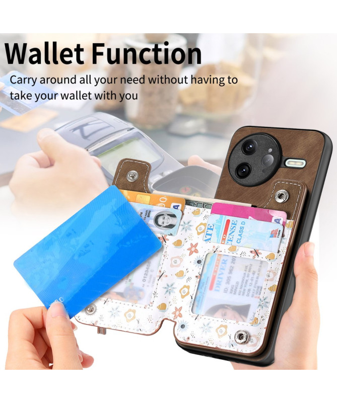 Coque Poco F7 Ultra Cuir Fleurs et Poche Zippée Support
