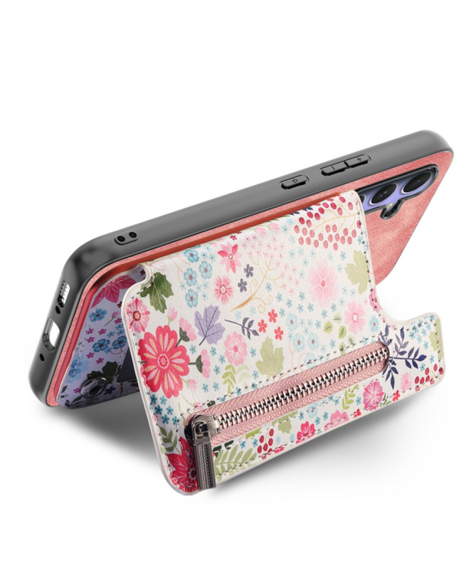 Coque Poco F7 Ultra Cuir Fleurs et Poche Zippée Support