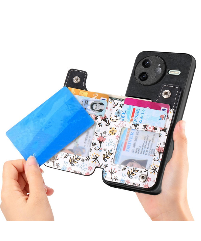 Coque Poco F7 Ultra Cuir Fleurs et Poche Zippée Support