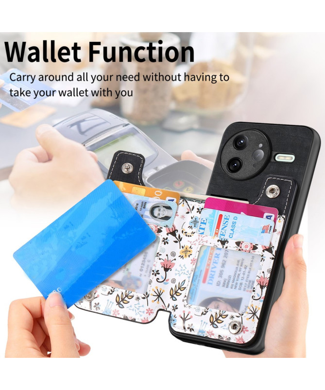 Coque Poco F7 Ultra Cuir Fleurs et Poche Zippée Support