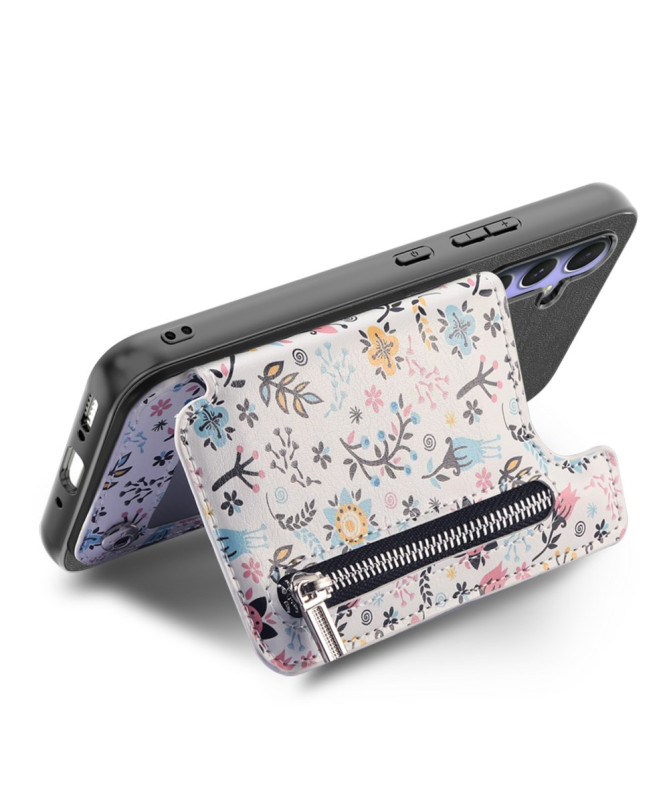 Coque Poco F7 Ultra Cuir Fleurs et Poche Zippée Support