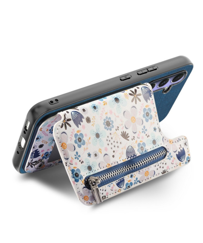 Coque Poco F7 Ultra Cuir Fleurs et Poche Zippée Support