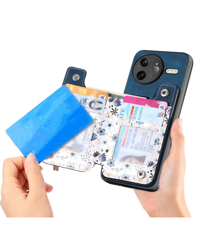 Coque Poco F7 Ultra Cuir Fleurs et Poche Zippée Support