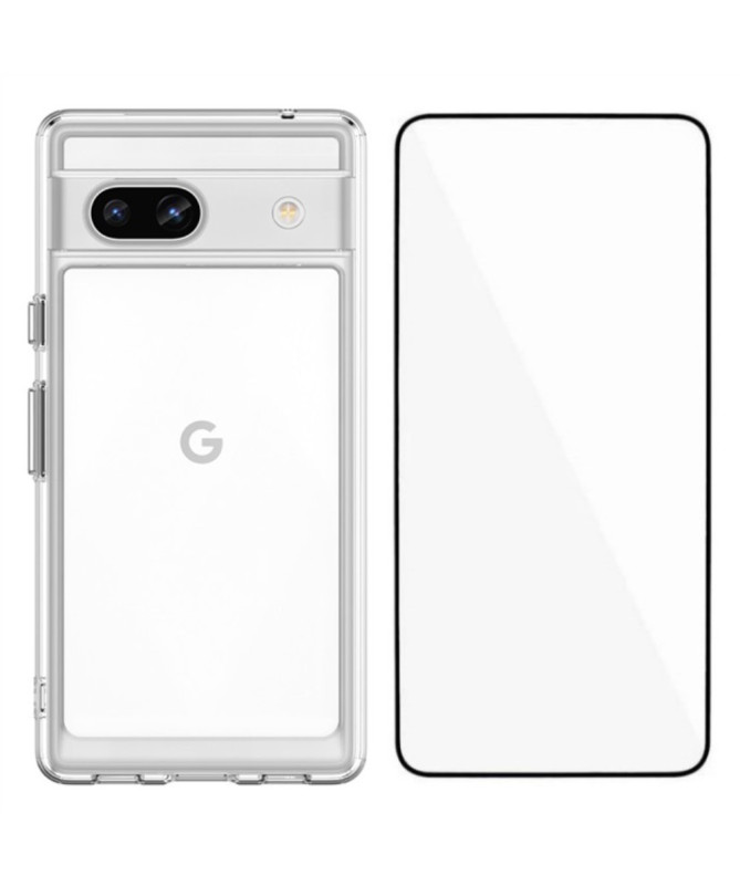 Coque transparente Google Pixel 7a avec protection d'écran en verre tr