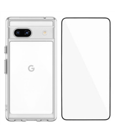 Coque transparente Google Pixel 7a avec protection d'écran en verre tr