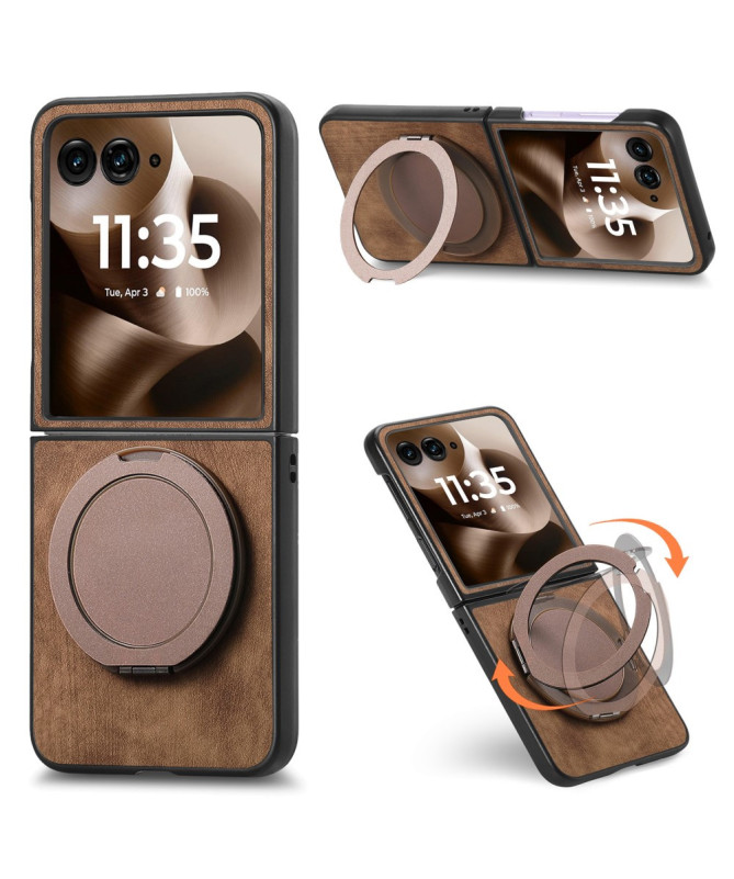 Coque Motorola Razr 60 Ultra avec Support Rotatif Cuir Rétro