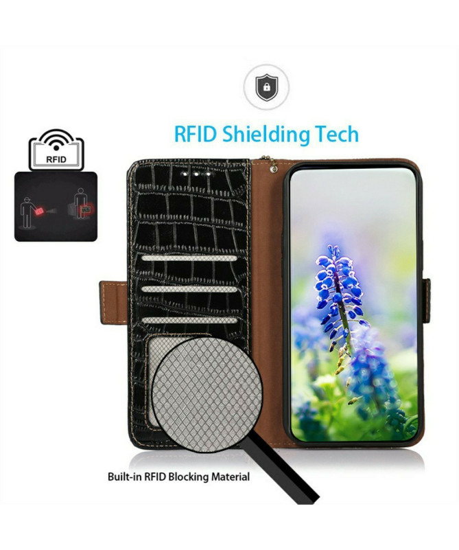 Housse Sony Xperia 1 VII cuir véritable aspect croco