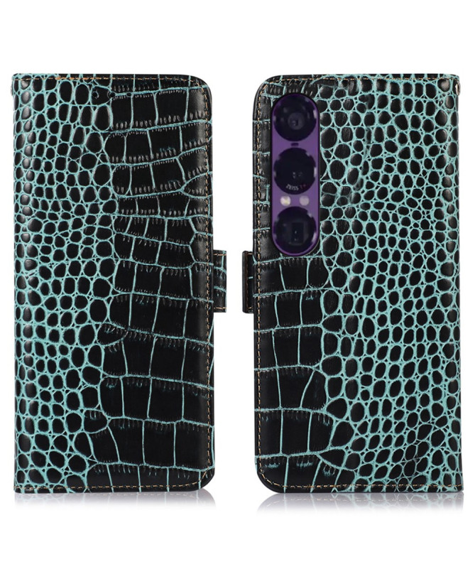 Housse Sony Xperia 1 VII cuir véritable aspect croco