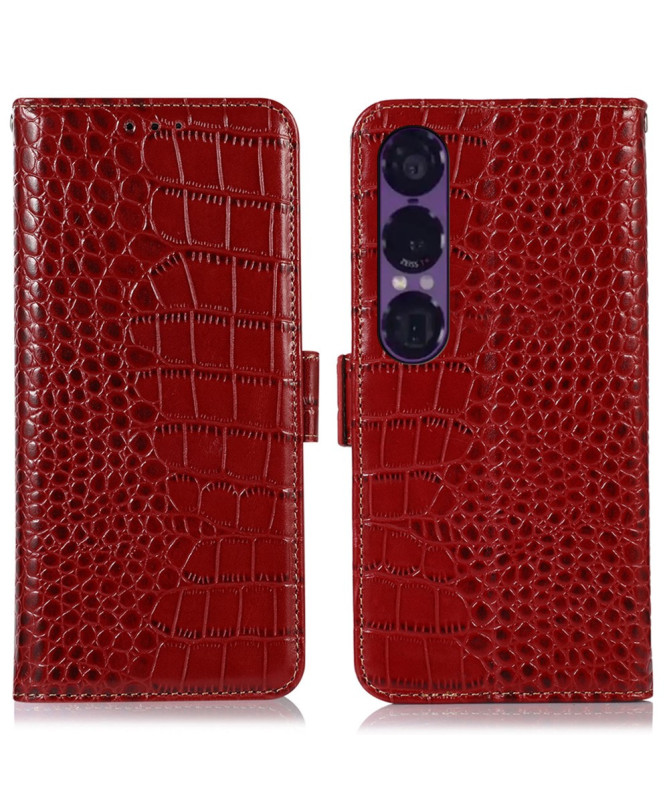 Housse Sony Xperia 1 VII cuir véritable aspect croco