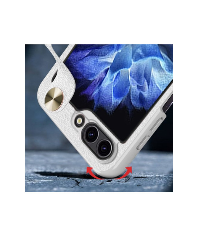 Coque Samsung Galaxy Z Flip 6 Ultra-Fine GKK avec Lanière en Cuir – Blanc