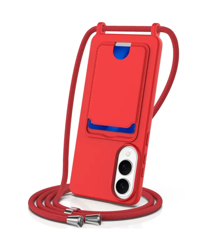 Coque Samsung Galaxy S25 Edge Silicone Liquide à Cordon et Porte-carte