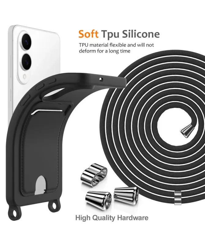 Coque Samsung Galaxy S25 Edge Silicone Liquide à Cordon et Porte-carte
